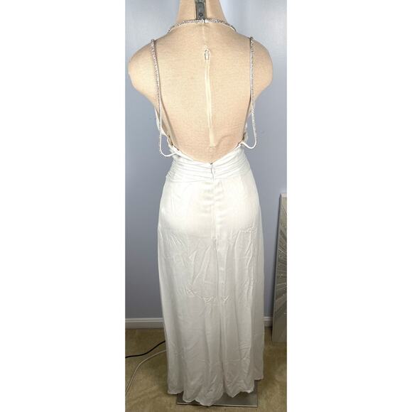 Dundas Harlow Crystal Embellished Ruched Draped White Maxi Dress Size S - Picture 9 of 11
